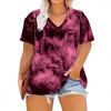 Plus Size Tie-Dye V-Neck Top for Women - Purple, Red, Gray