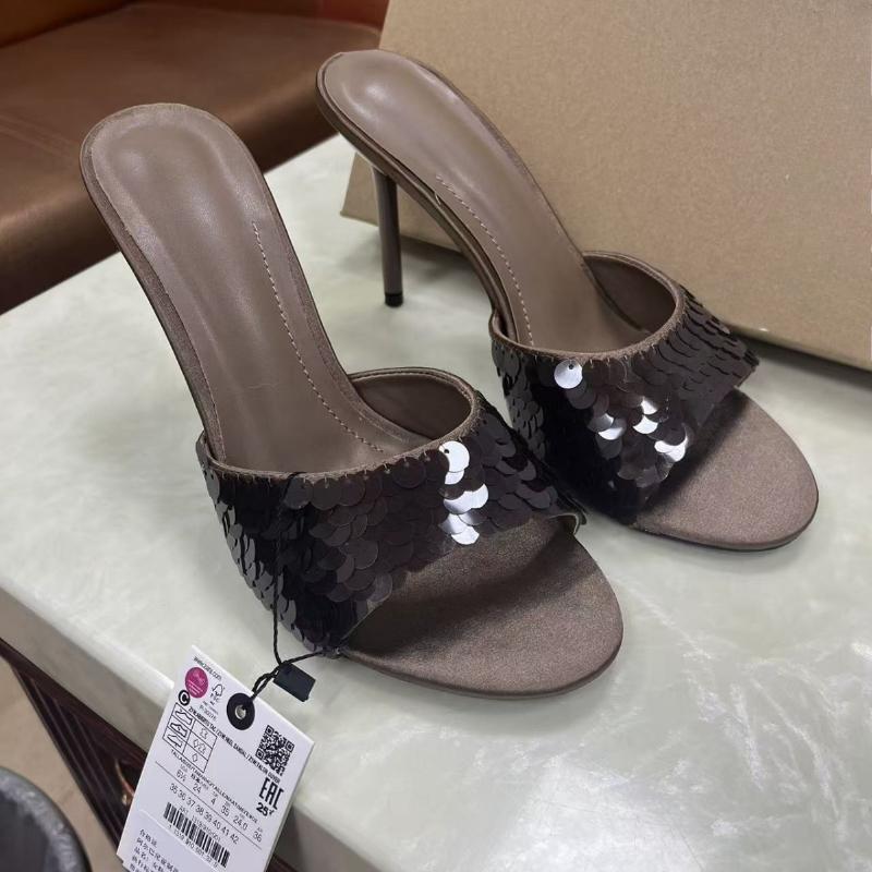 

Women s High Heel Sandals Square Toe Tie Up Slippers Summer Fashion Slip On Ladies Dress Shoes Sequined Stiletto Heel Sandals 42 сіро-коричневий
