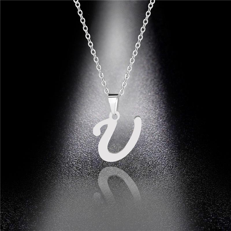 Simple English Letter Necklace Collarbone Chain Women Fashion Jewelry 26 Alphabet Pendant
