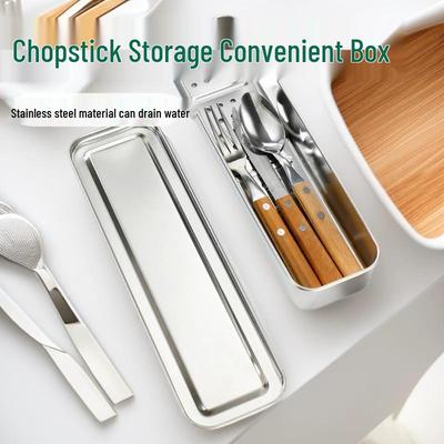 Stainless Steel Portable Cutlery Storage Box with Lid - Drains Water and Prevents Mold for Outdoor Picnic