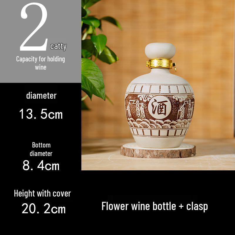 Ceramic Baijiu Bottle with Sealing Lid - Five Jin Capacity, Earthenware Wine Jar