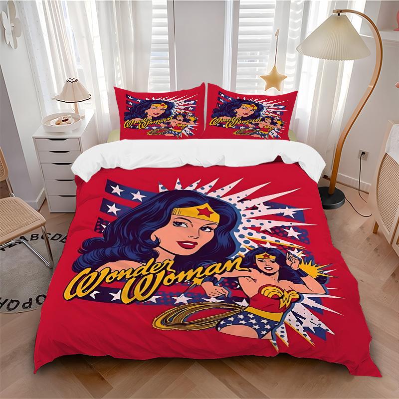 

3pcs Wonder Woman Bedding Set, Soft Polyester Duvet Cover and Pillowcases Machine Washable Seasons all suitable, Design for Bedroom332 135x200cm