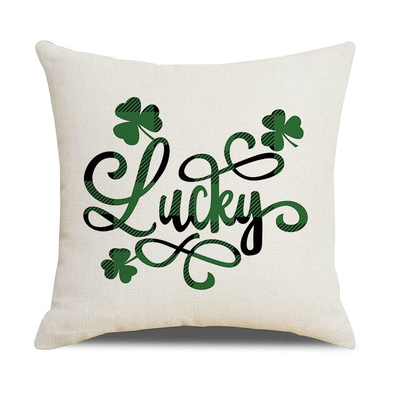 Green Letter St. Patrick's Day New Home Soft Decor Linen Pillow Cover Cushion Cover