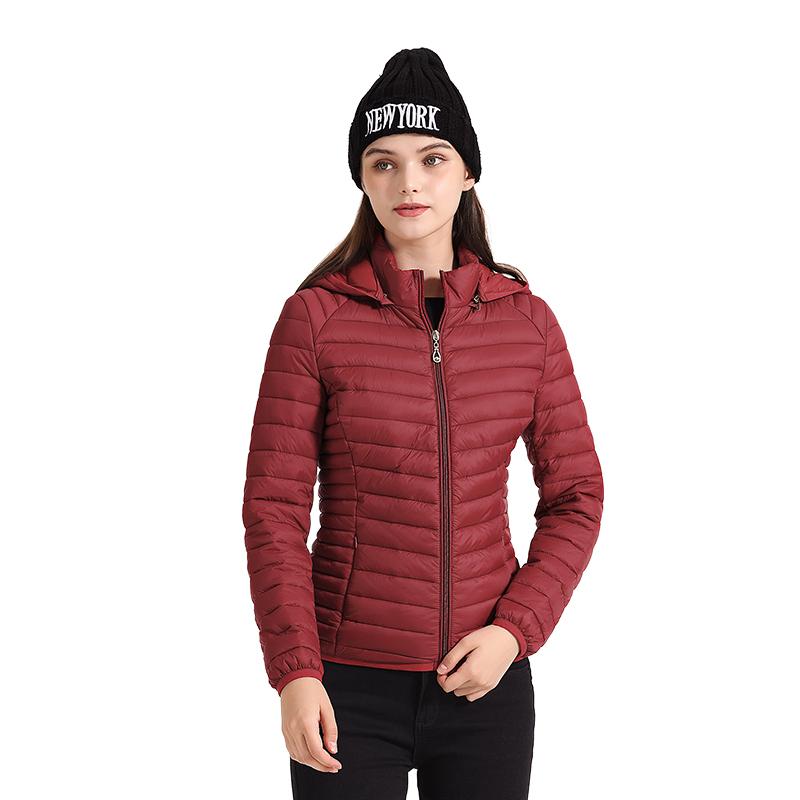 Women Fashion Ultralight Padded Puffer Jacket Coat Lady Soild Lightweight Warm Outwear with Detachable Hood Storage Bag