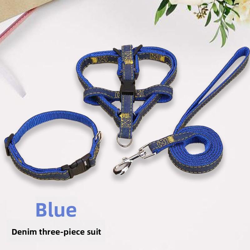 1pcs Dog Walking Leash Denim Chest and Back Set with Dog Chain Small and Medium-sized Dog Fighting Equipment