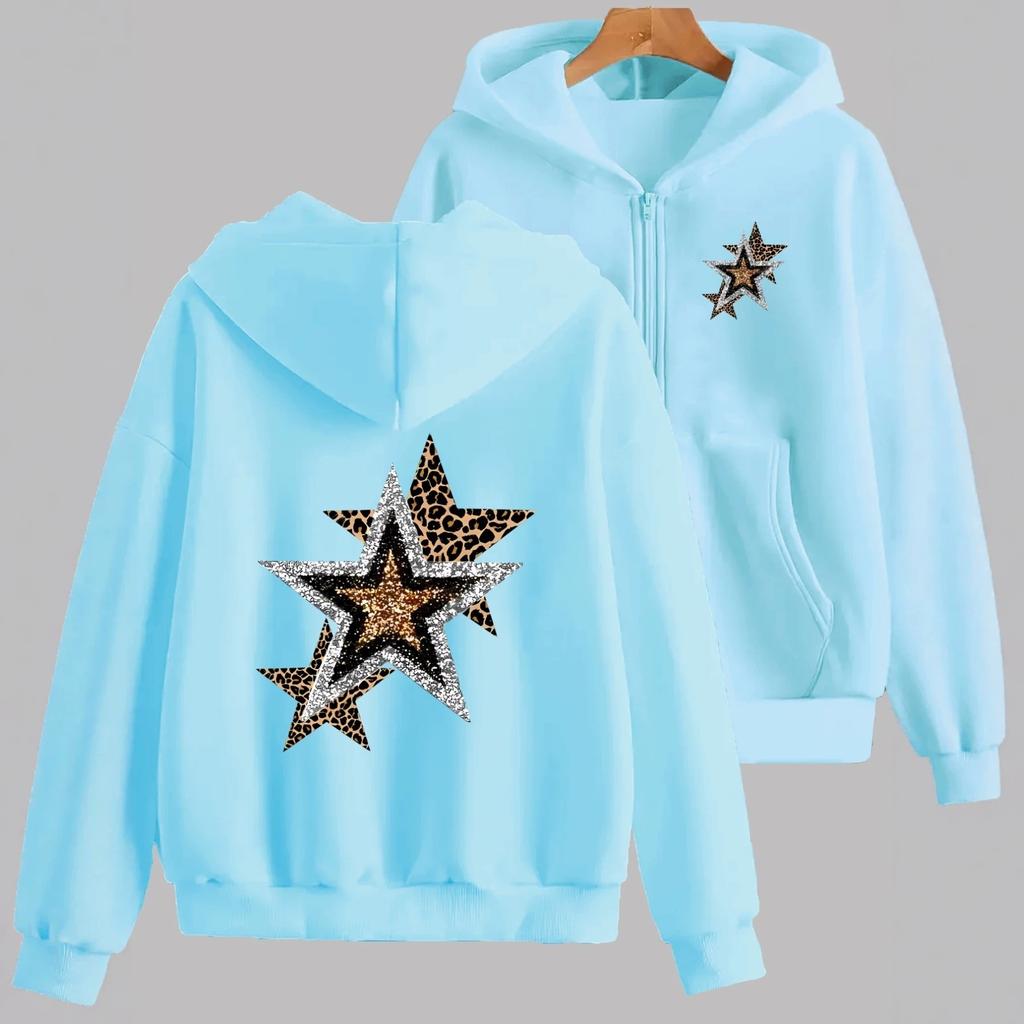 Star sweater men's and women's autumn and winter zipper cardigan high street style loose coat couple new top