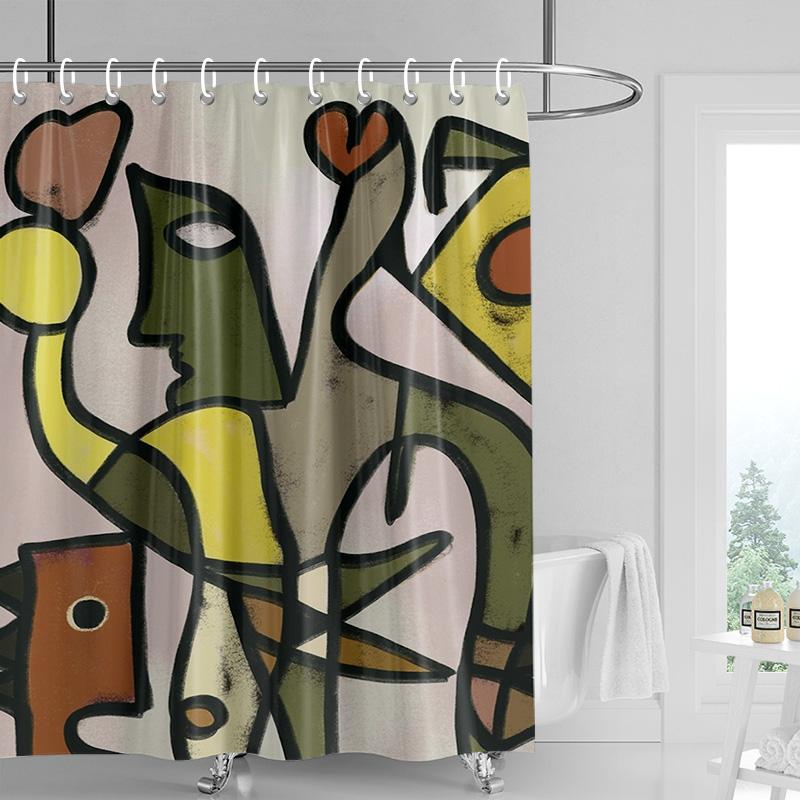 Vibrant geometric shower curtain-orange black modern bathroom decoration, waterproof polyester, colorful abstract home design