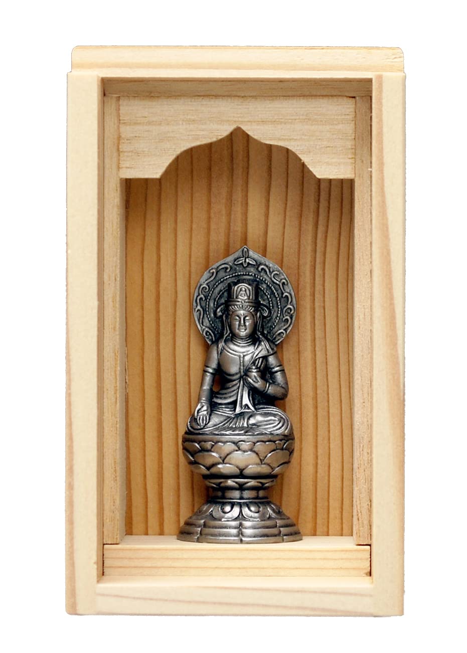

Hand-held Buddhist statue of Kokuzo Bosatsu, with a shrine and incense holder set (antique silver) - Sculptor: Watanabe Keishu (original model for