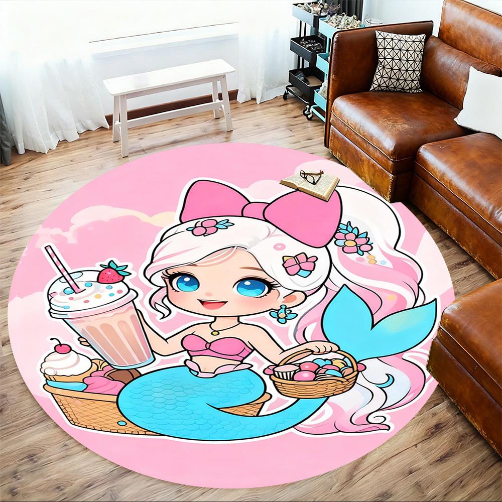 1PC Mermaid Picnic Round Chair mat Area Rug - Non-Slip, Floor Mat for Office, Bedroom, and Indoor Decor -Gift D1127267