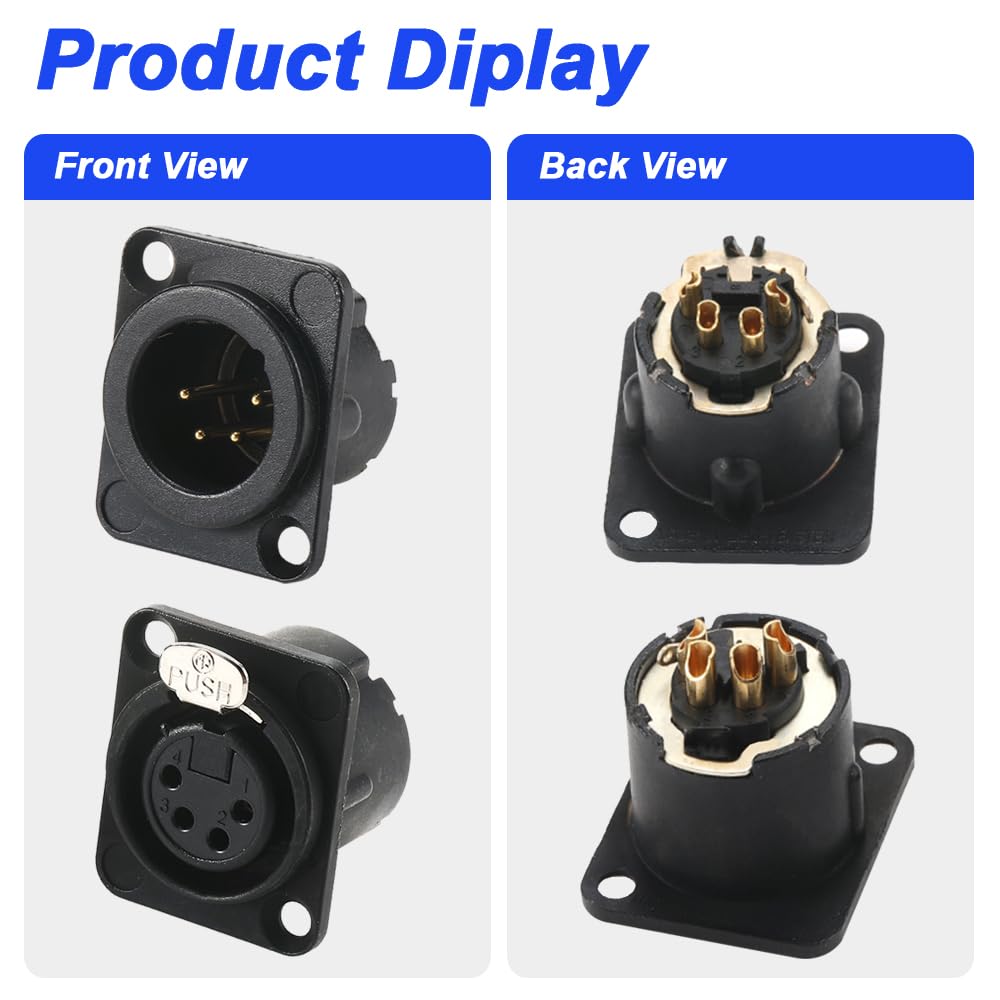Xiatiaosann 4-Pin XLR Male & Female Microphone Snake Plug Audio Micro Connector for Mixers and Speakers, with 2 Pairs of 4-Pin XLR Male & Female Jack