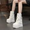 Thick Sole Women's Platform Shoes Buckle Straps Street Style White Black High Heel Mid-Calf Boots Slip On Size 35-40 Botas Mujer