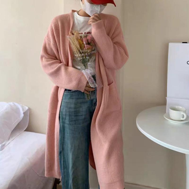 New Loose and Lazy Style Casual Versatile Knitted Cardigan Women's Autumn Medium and Long Outer Sweater Jacket