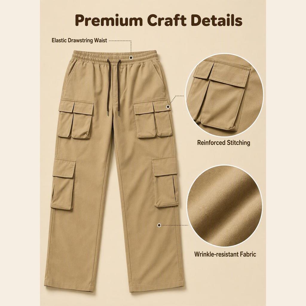 Men's Casual Cargo Pants Multi-Pocket Straight Leg Outdoor Long Pants with Twill