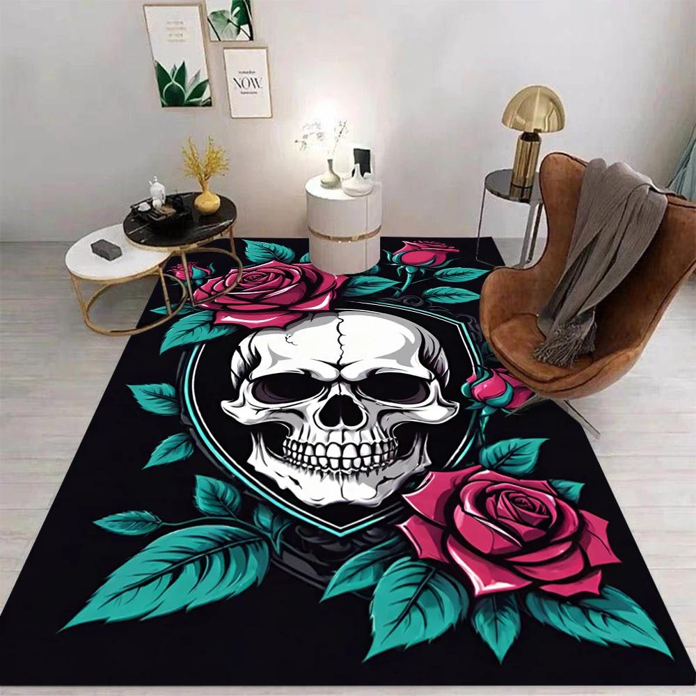 Dödskalle Matta Tecknad Vardagsrum Sovrum Kök Soffbord Balkong Matta Halkfri Tvättbar Matta Utsökta Hemsmycken
