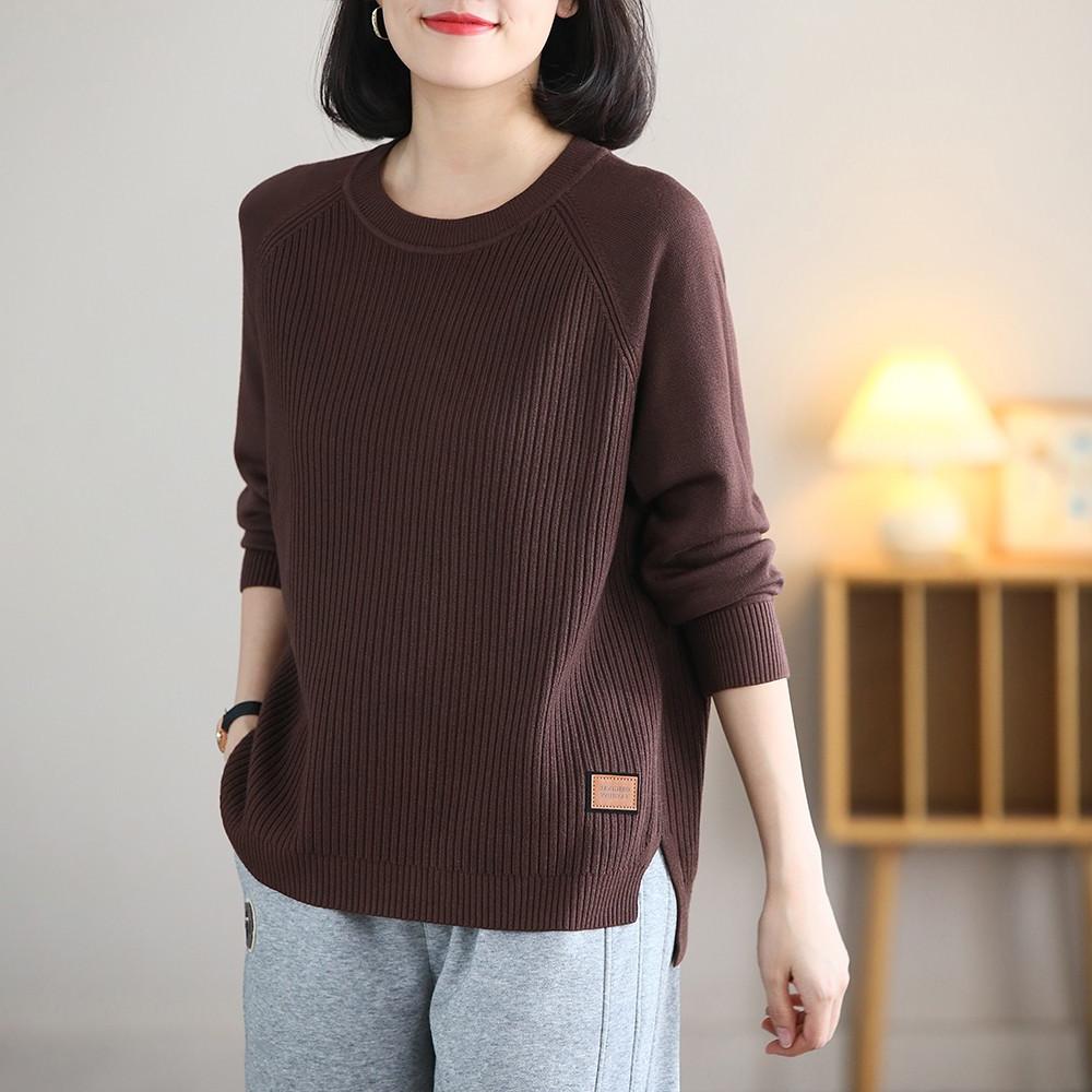 Maglione Pullover Girocollo Letterario Taglia Larga da Donna Primavera Autunno Inverno Maglia Blusa Semplice Maglione Sottogiacca Ampio per la Pancia