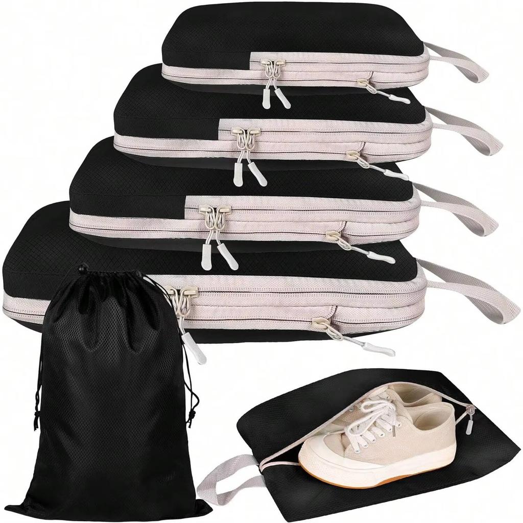 4/6pcs Compressible Packing Travel Storage Bag Cubes Waterproof Suitcase Nylon Portable With Handbag Luggage Organizer Ryanai