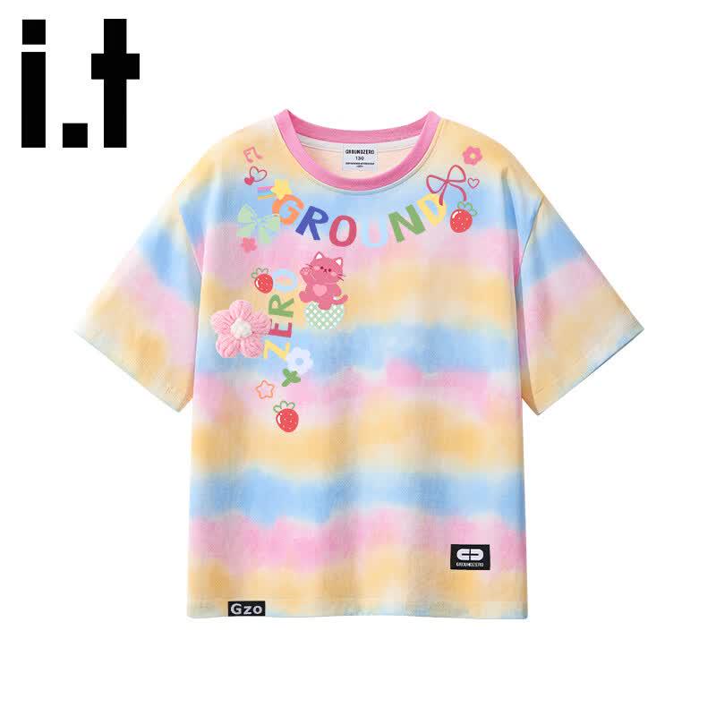 GROUND ZEROit Girls  Rainbow Cooling Short Sleeve T-shirt 130