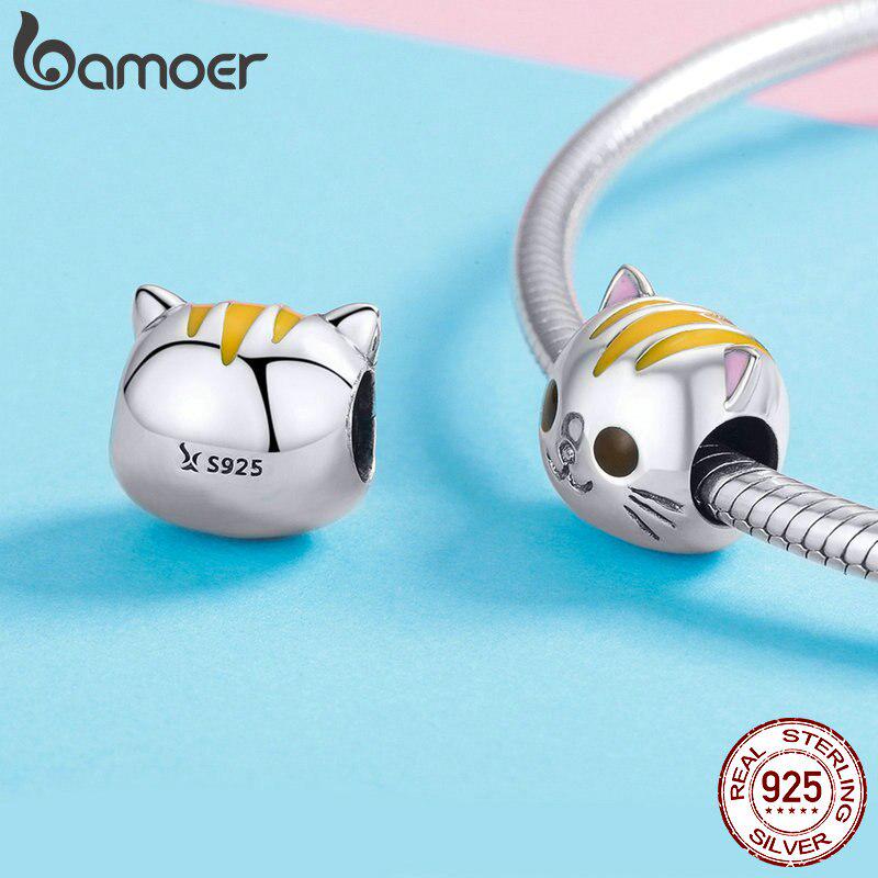 BAMOER Enamel Beads Silver 925 Baby Kitty Cat Person Charms for 3mm Snake Bracelet Must-have Charms