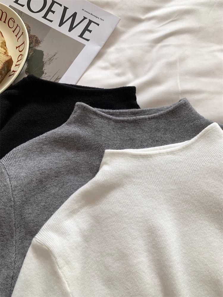 Plus Size Korean Style Soft Stand-Up Collar Sweater for Fall/Winter