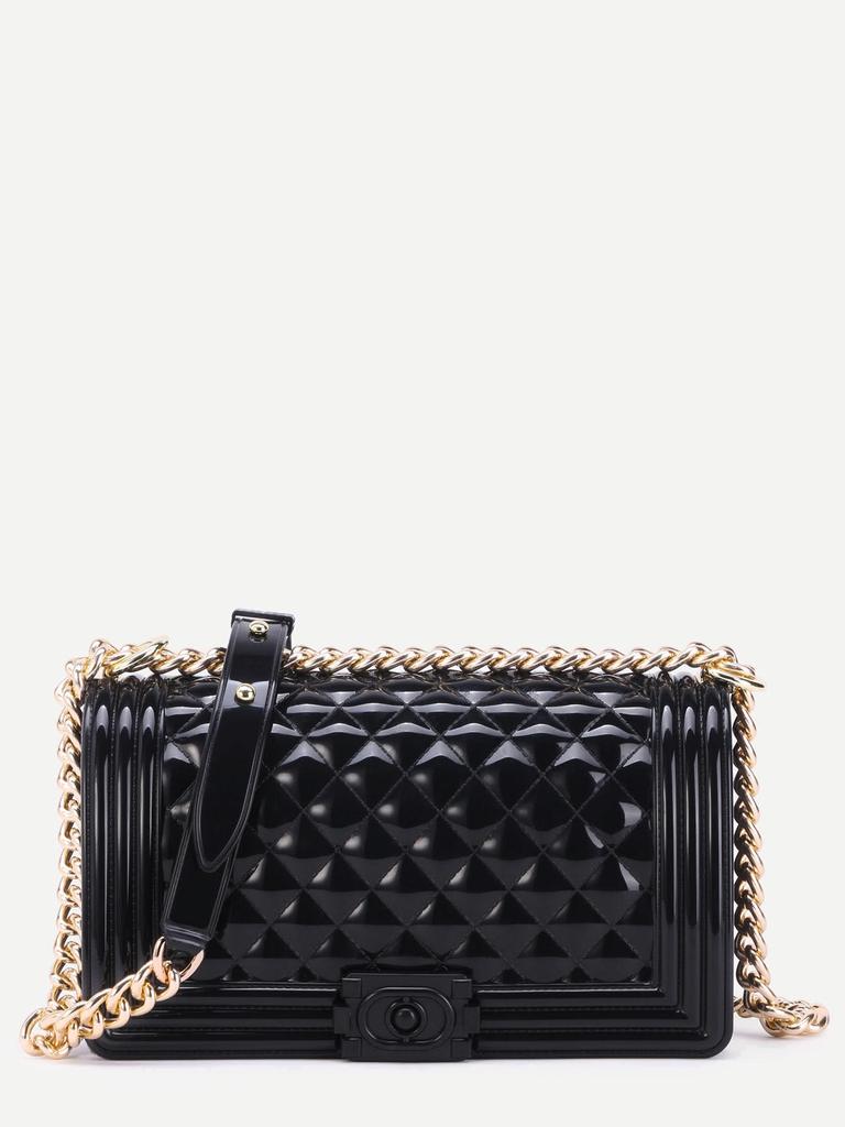 SHEIN Mini Bolsa de gelatina de solapa acolchada negra con cadena comprar a  buen precio — entrega gratuita, reseñas reales con fotos — Joom