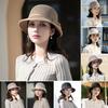 Women Basin Hat Flower Bow Decor Wide Brim Summer Bucket Hat Face-Slimming Outdoor Travel Beach Hat Headwear