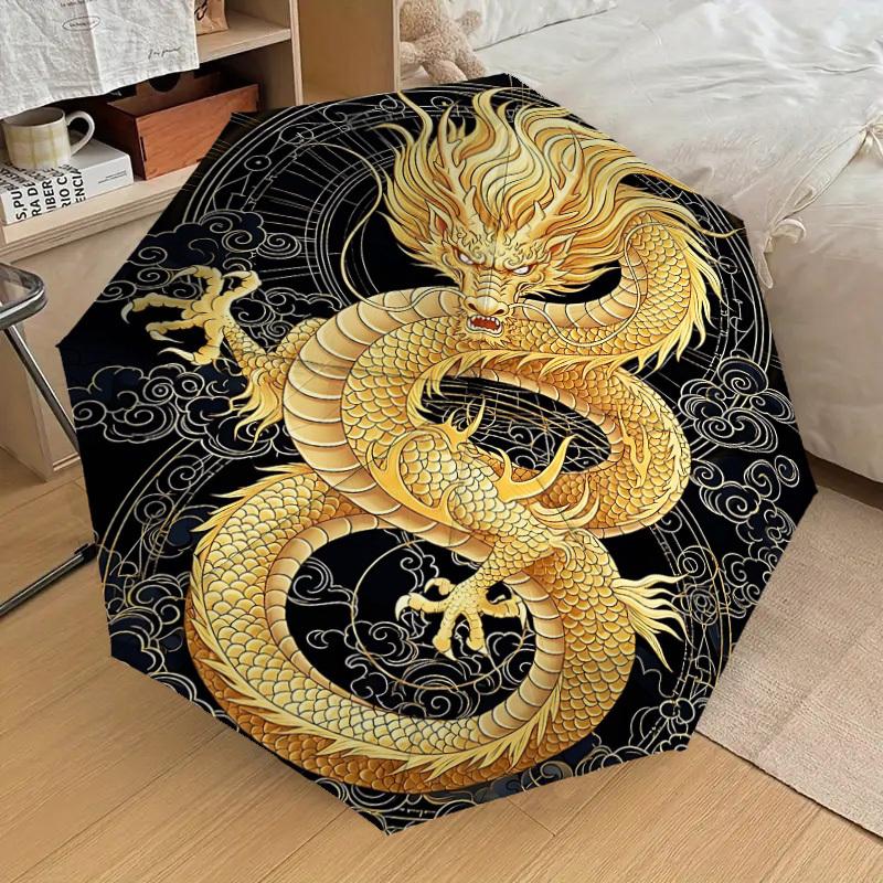1PC Golden Dragon Umbrella-8-Rib Reinforced Portable Folding Travel Suitable for All Seasons Outdoor Daily Use Is an Ideal Choice -F362