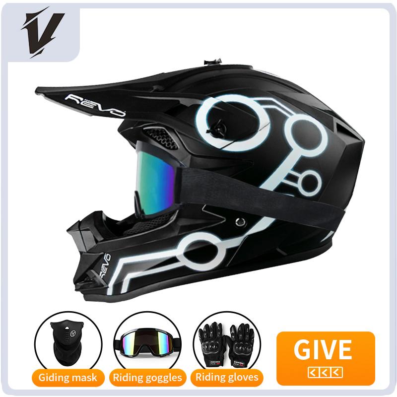 VGV Off-road motorcycle helmet for men, women, adults and children DOT certified Bluetooth-equipped three-piece set with gifts
