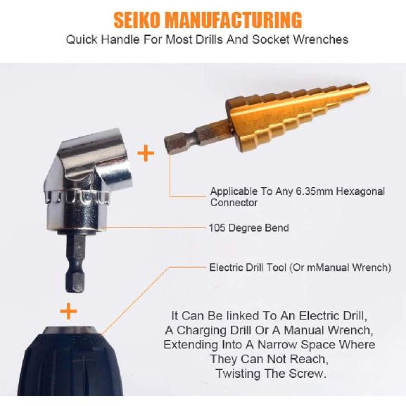 Impact Grade Power Hand Tools Driver Sockets Adapter Extension Set, 3Pcs 1/4 3/8 1/2" Hex Shank Drill Nut Driver Bit Set + 105 Degree Right Angle