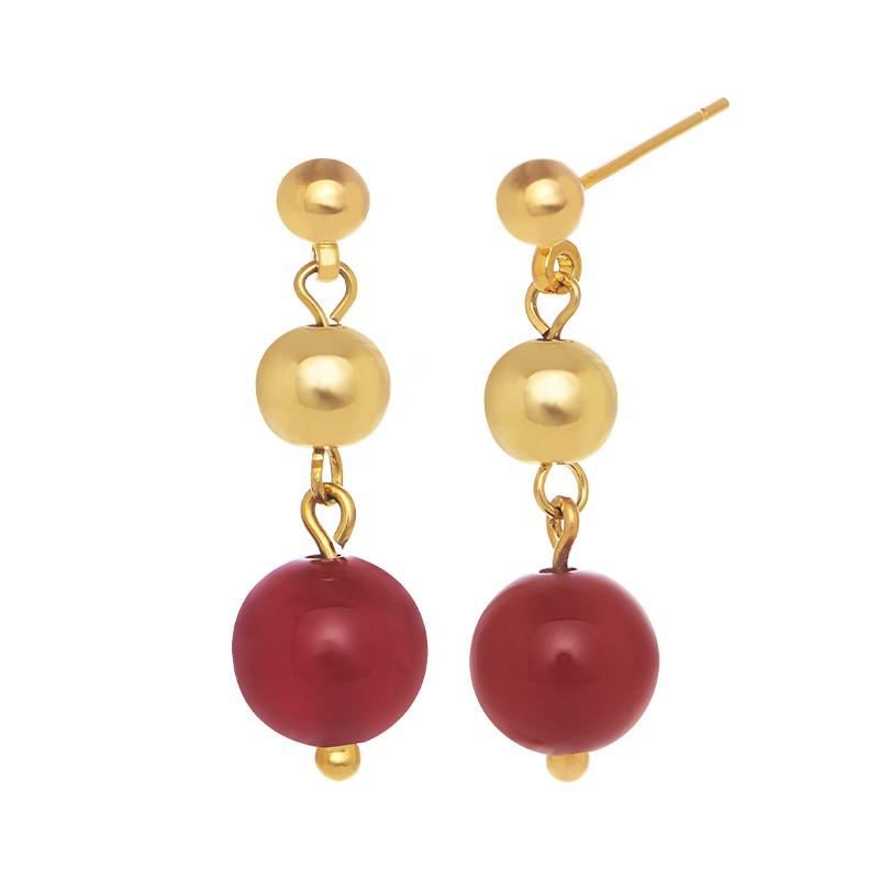 Ancola 2024 Red Retro Oval Pearl Earrings - Autumn & Winter Collection