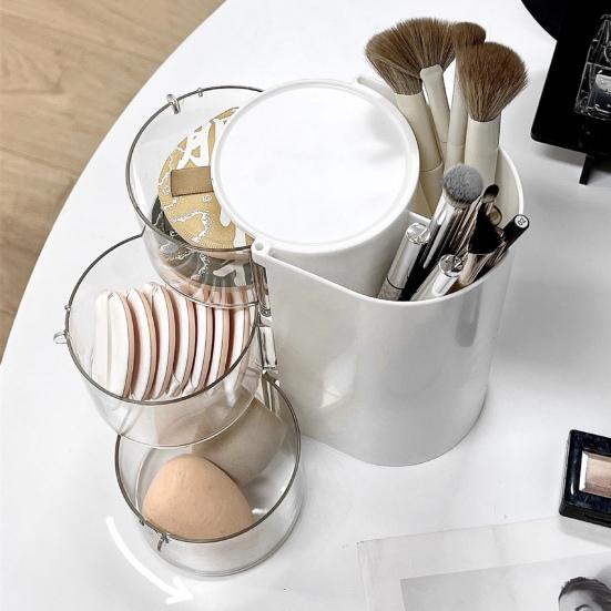 Stojan na štětce na make-up Úložný box Velká kapacita Otočný design Víceúčelový Organizér na náušnice, náramky a vlasové doplňky