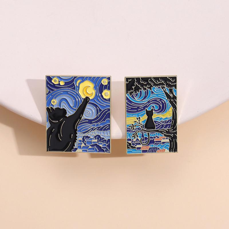 Alloy Stylishly Unique Brooch With Playful Cartoon Characters And Starry Sky Theme