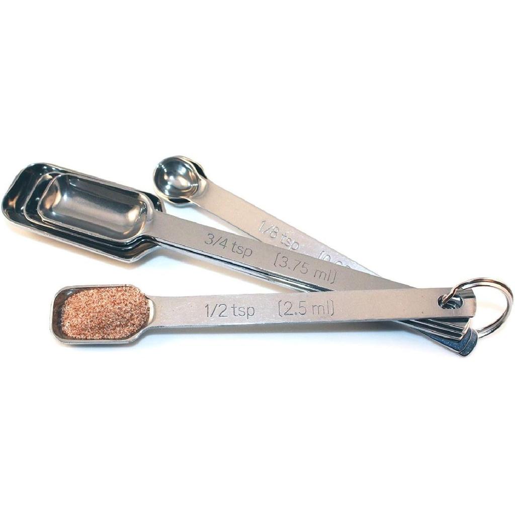 Heavy Duty Accurate Narrow Stainless Steel Measuring Spoons, 6 Piece Set, Chef Quality and Commercial Durability