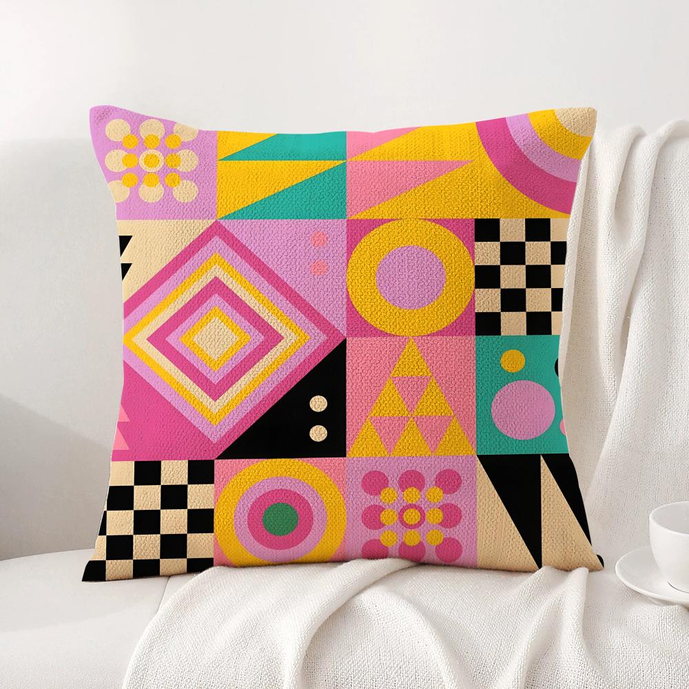 Geometric patterns Cushion Cover Natural Linen Organic Fabric DoubleSided Printing Sofa Home Decor Gift Pillow Cover