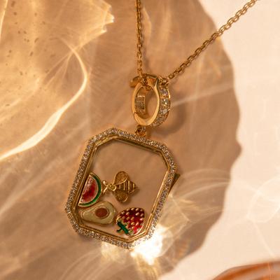 Retro Personalized Photo Box Pendant Item Can Be Opened And Closed Diy Pendant Hollow Design Transparent Box 18K Gold Color Retention
