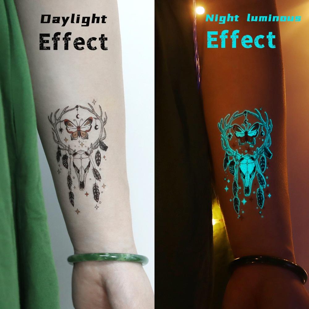 12 Blatt Leuchttattoos|Neonblaue Schmetterlinge, Floral|Langanhaltend 2-5 Tage Wasserdicht|Einfache Anwendung, Tattoo-Aufkleber