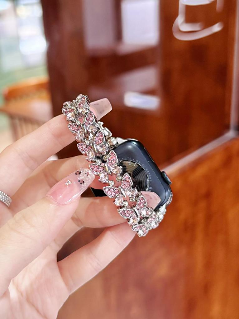 Butterfly Diamond Elastic Strap for Apple 11th Gen iWatch 10987E, Huawei GT6, Xiaomi 9 Pro
