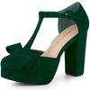 Allegra K Women's T-Strap Pumps, Round Toe, Block Heel, Green, Size 24.0cm