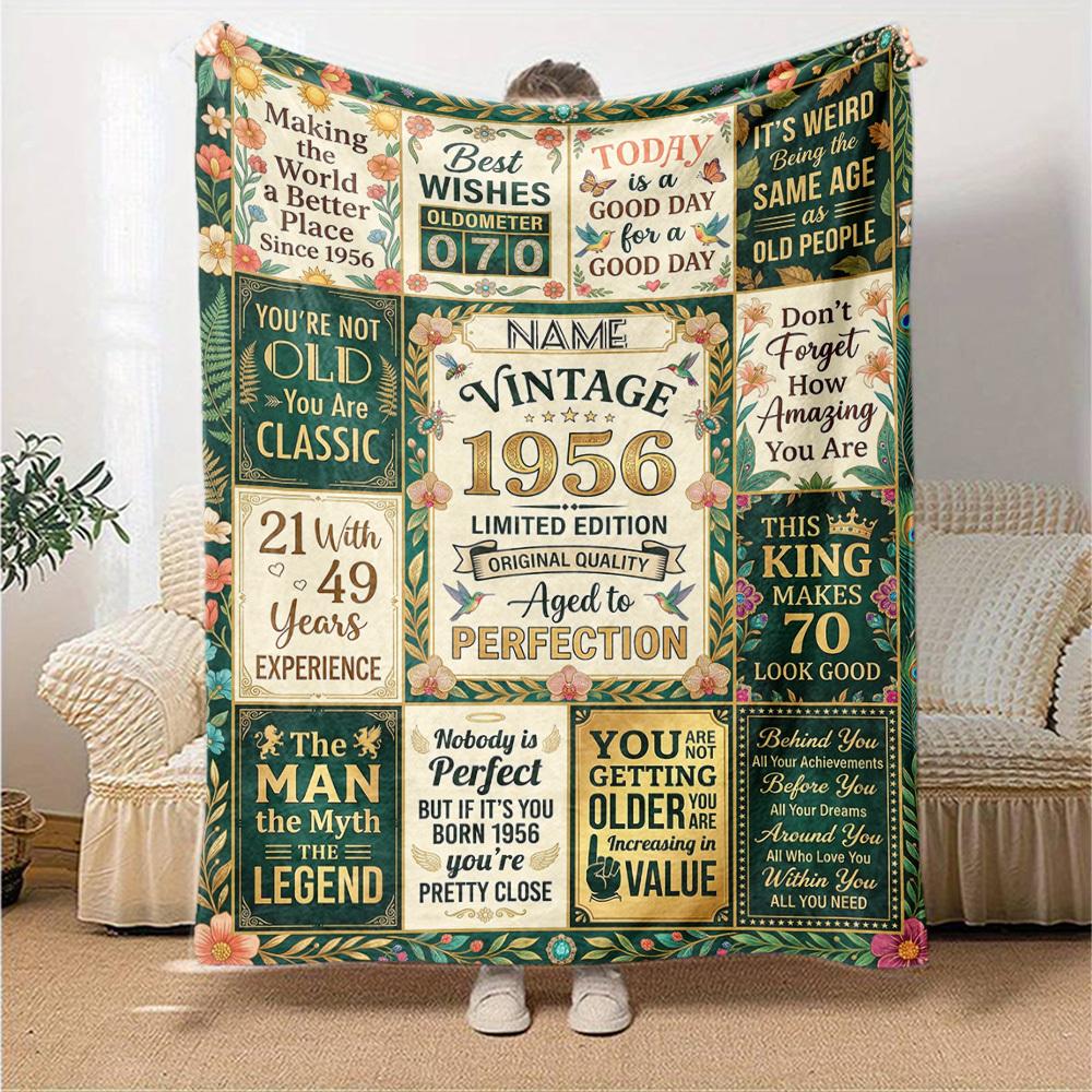 Vintage Celebration Blanket Personalized Name Soft Warm And Versatile For Sofa Bed Office And Travel Machine Washable Comfortable In All Seasons Best