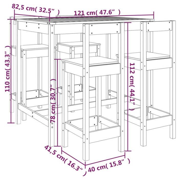 VidaXL Garden Bar Set 5 Pcs White Solid Pine Wood, Bar Set, Furniture Set, Bar Set 3154751