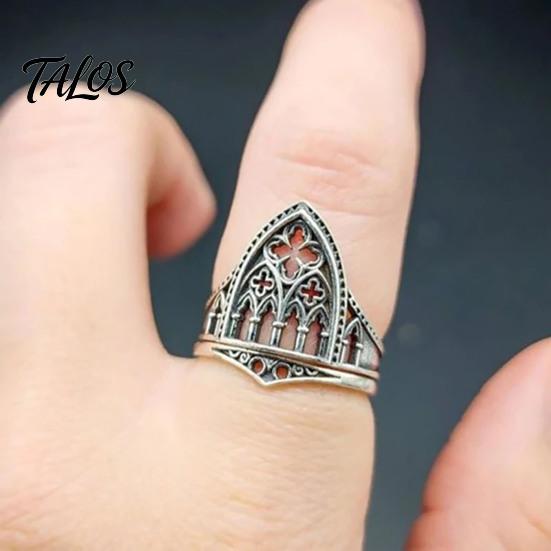 Gothic Castle Ring Retro Hollow for Men Women, Church Statement Punk Style Alloy Ring, Non Tarnish Carving Open Hypoallergenic Finger Jewelry