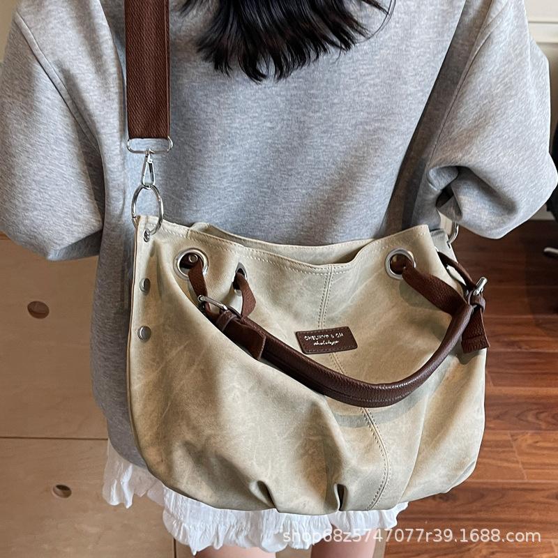 Retro Large Capacity Hand-held Tote Bag Women's Bag 2025 New Fashion Pleated Commuter Bag Casual Shoulder Crossbody Bag
