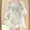 French floral long-sleeved dress children early autumn French first love princess tutu skirt waist small short skirt