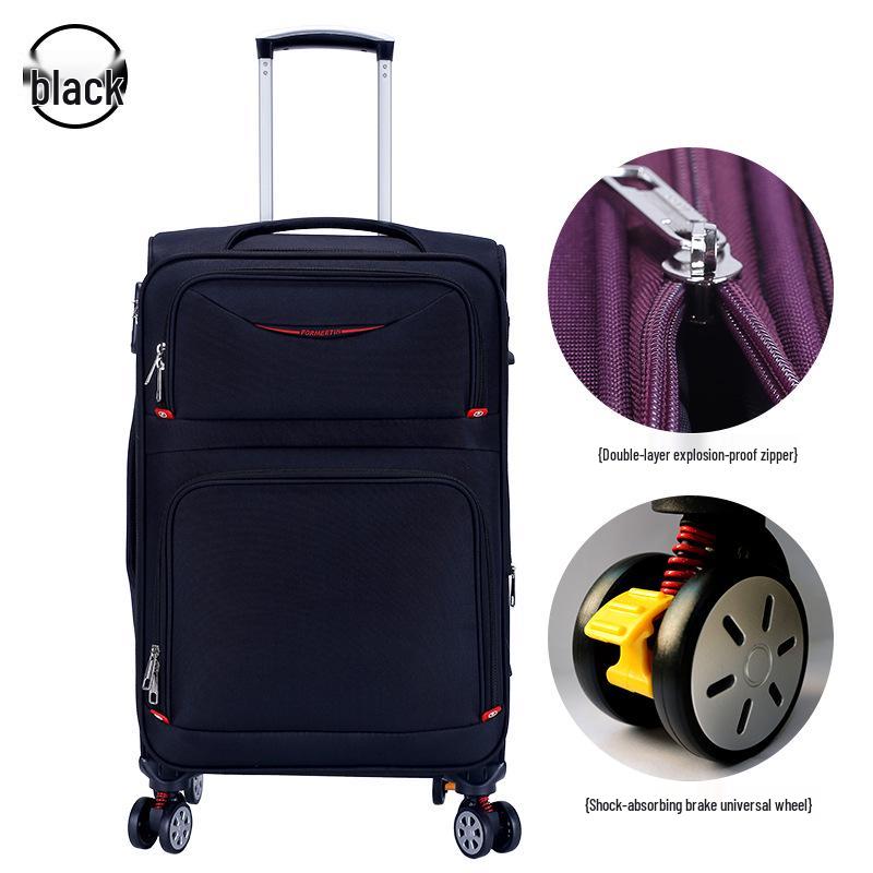 20-Inch Oxford Cloth Trolley Case with Universal Wheels, Leather Suitcase, Password Lock, Carry-On Luggage for Men and Women