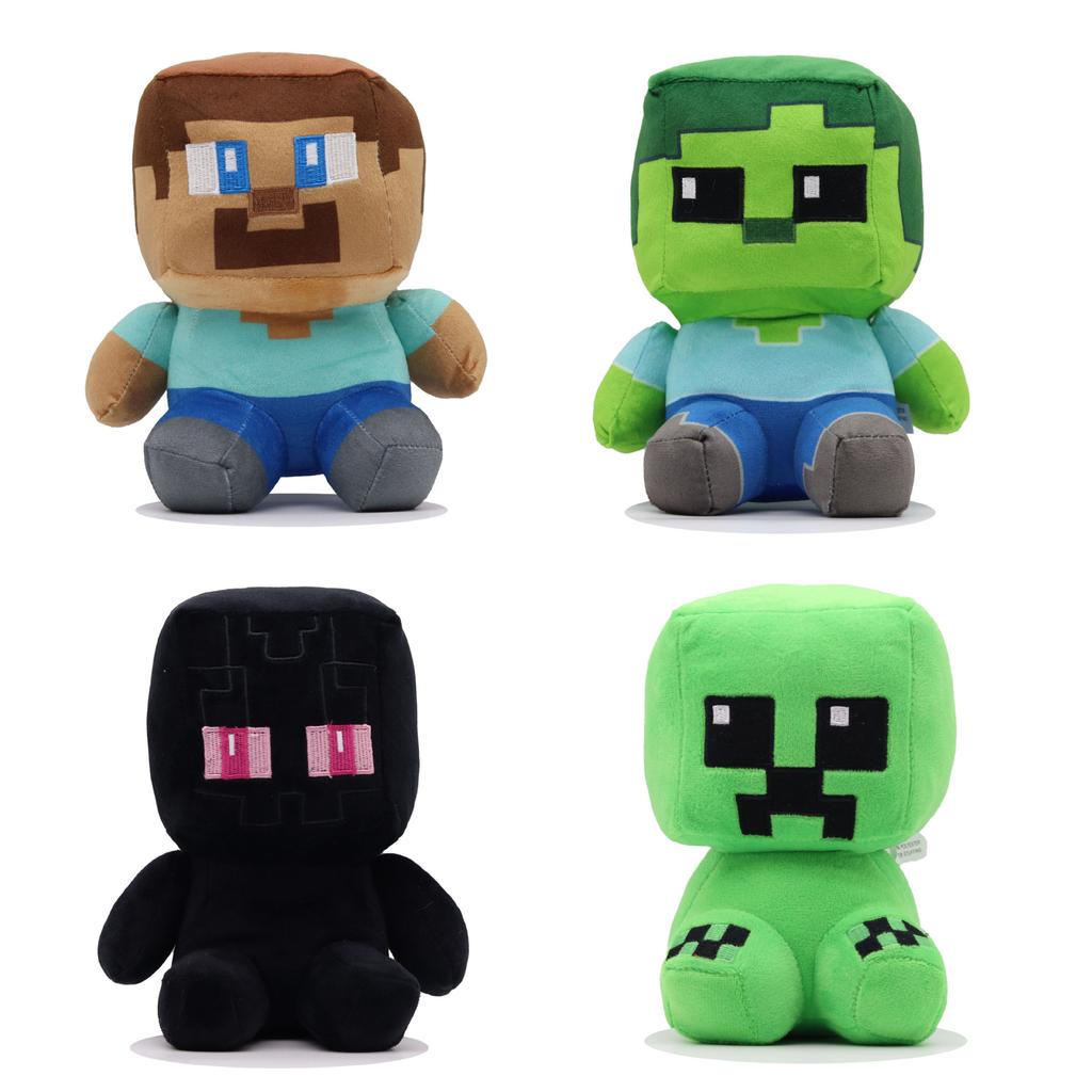 Pixel-Style Plush Toy Set – Block Character Stuffed Animals Mini Collection for Gaming Fans Kids Room Decor