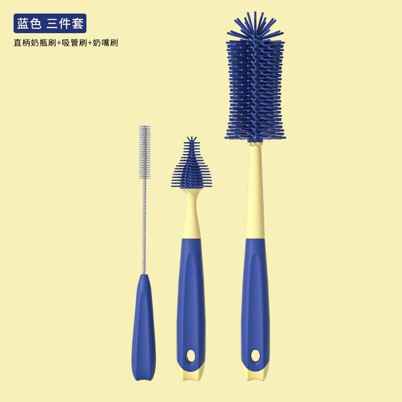 3Pcs Baby Bottle Cleaner Brushes Silicone 360 Degree Rotation Long Handle Baby Milk Bottle Nipple Cup Clean Cleaning Brush