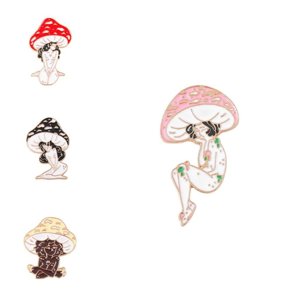Fashionable Geometric Metal Badge Mushroom Brooch Original Design For Trendy Outfits