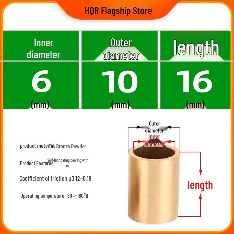 Self-Lubricating Oil-Impregnated Copper Bearing Bushing, Inner Guide 3-5, 6-8, 10-14, 15-32