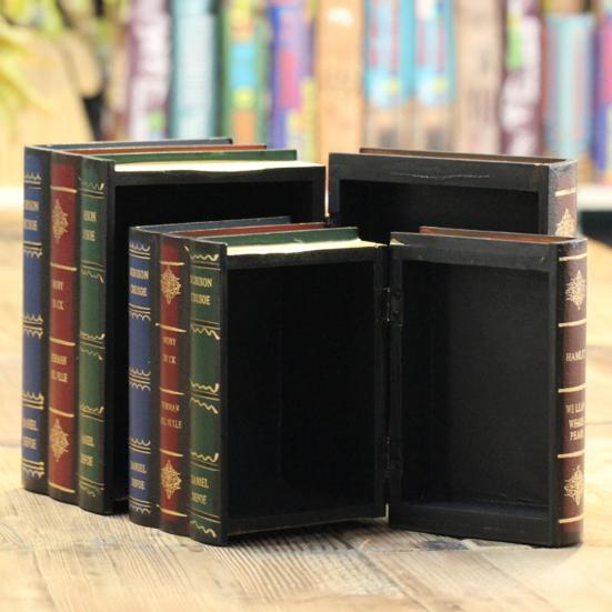 jijijing Fake Book Decoration Ornaments, Flip-Top Hollow Storage Design, Vintage Style Decorative Box, for Coffee Table, Bookshelf Display