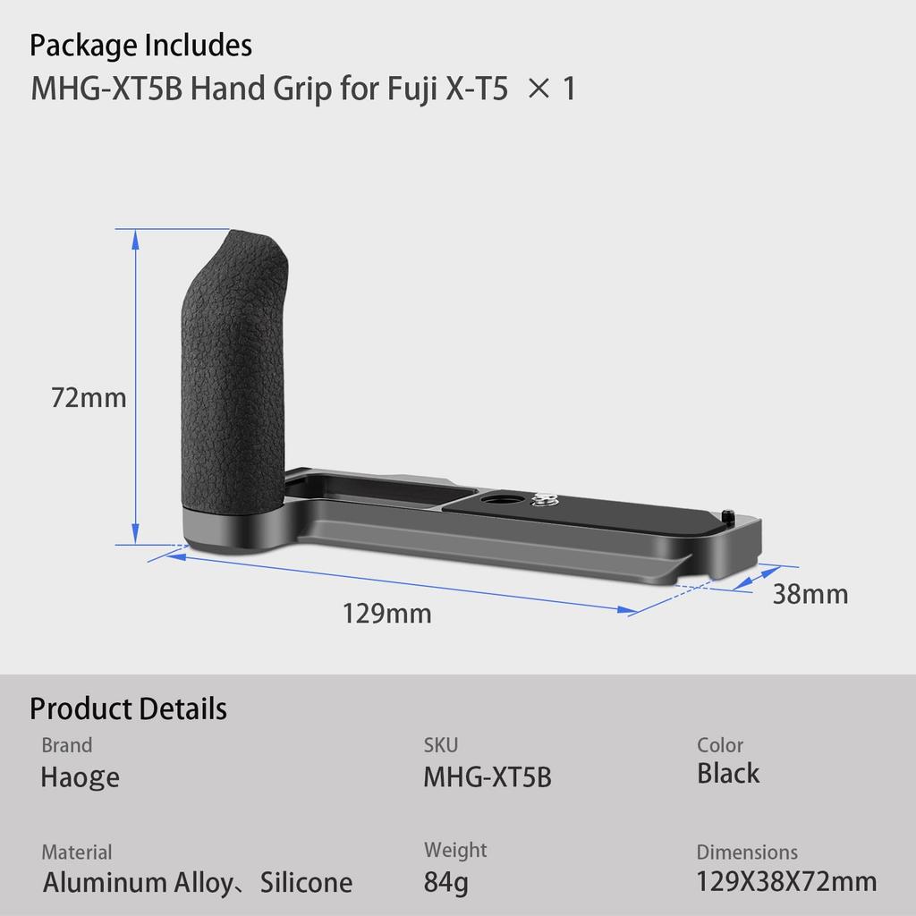 Haoge Handle Grip for Fujifilm XT5 Grip with Ergonomic Silicone Side Handle and Plate for DJI Mini Gimbal Black X-T5 Camera, L-Shaped Arca-Swiss