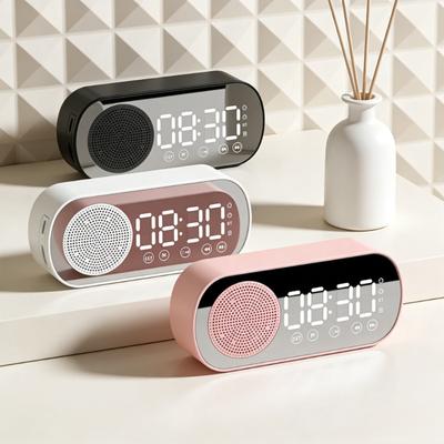 Mini Mirror Digital Alarm Clock Timer Dual Alarms FM Radio Wireless Speaker Subwoofer LED Clock for Desktop Home Decor